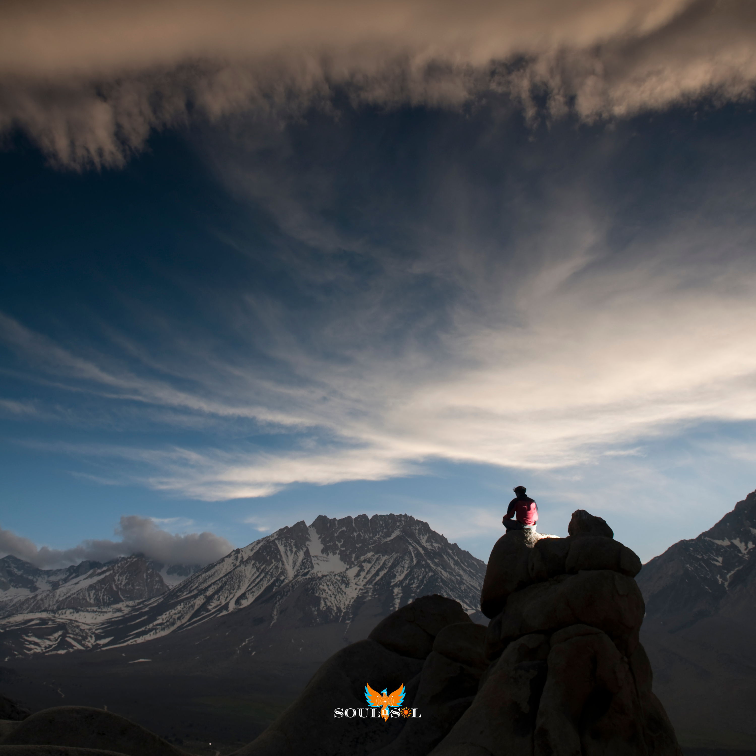 Inspiring, man looking over horizon, storm